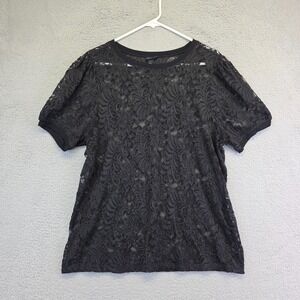 Torrid Top Womens Plus Size 1X Black Floral Lace Semi‎ Sheer Whimsigoth Stretch